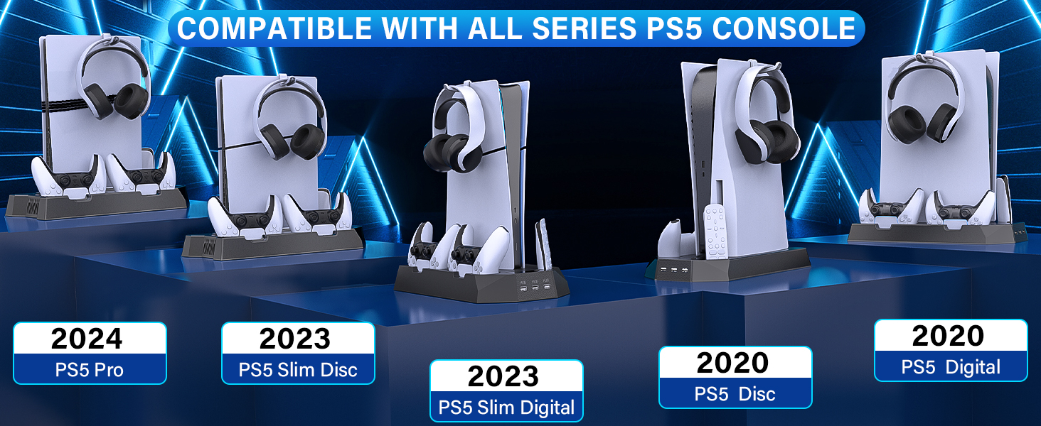 ps5 slim cooling stand with controller charging station and cooling fan