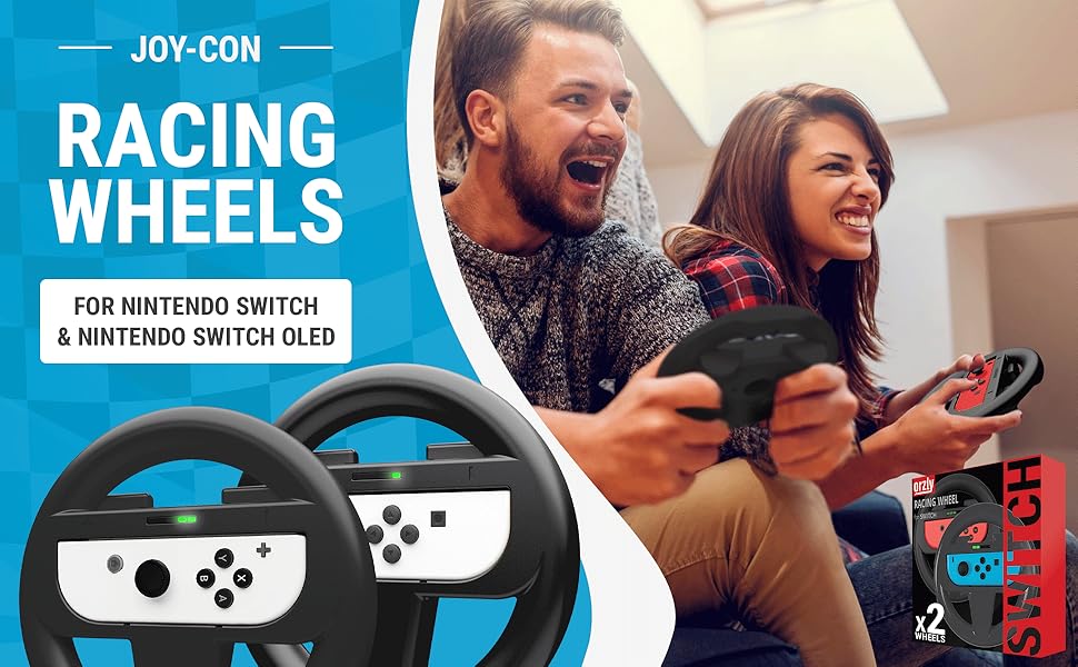 Orzly Steering Wheels for Nintendo Switch & OLED Joy-Cons racing Wheel Joycon for Mario kart 8