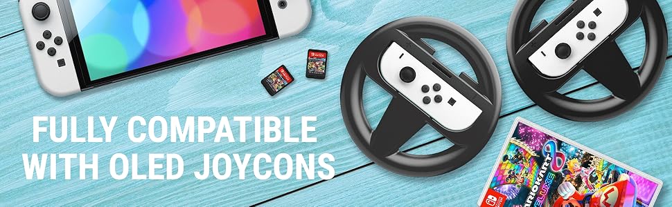 Orzly Steering Wheels for Nintendo Switch &amp; OLED Joy-Cons racing Wheel Joycon for Mario kart 8