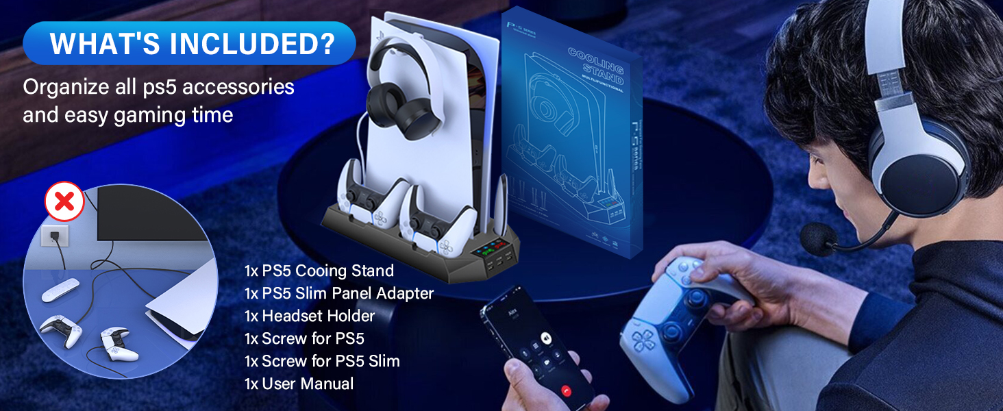 ps5 slim cooling stand with controller charging station and cooling fan