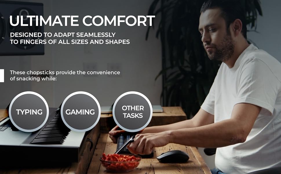 ultimate comfort designed to adapt seamlessly to fingers of all sizes and shapes, gaming, typing