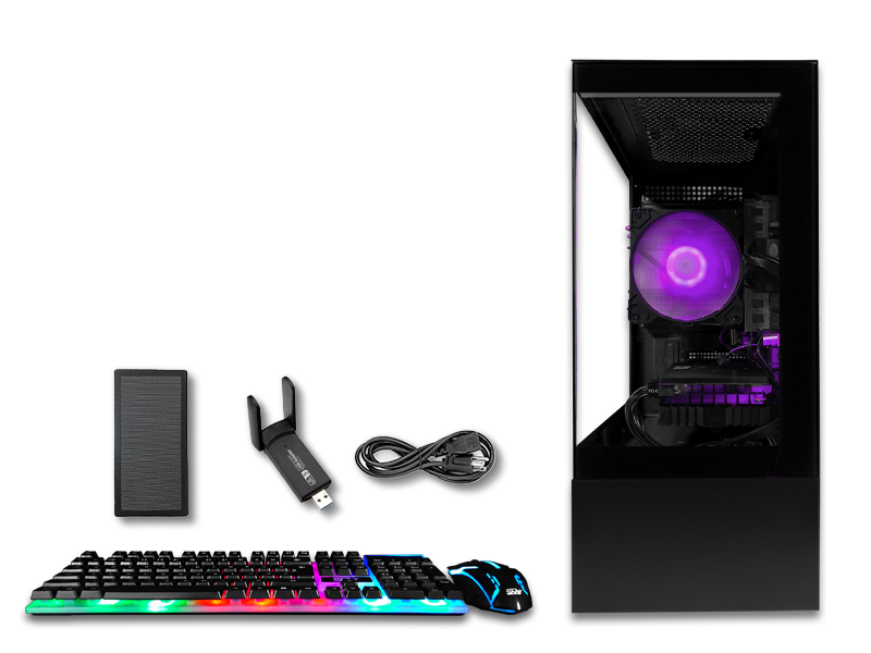 saav x1 gaming pc tower with keyboard mouse wifi power cord and filter accessories