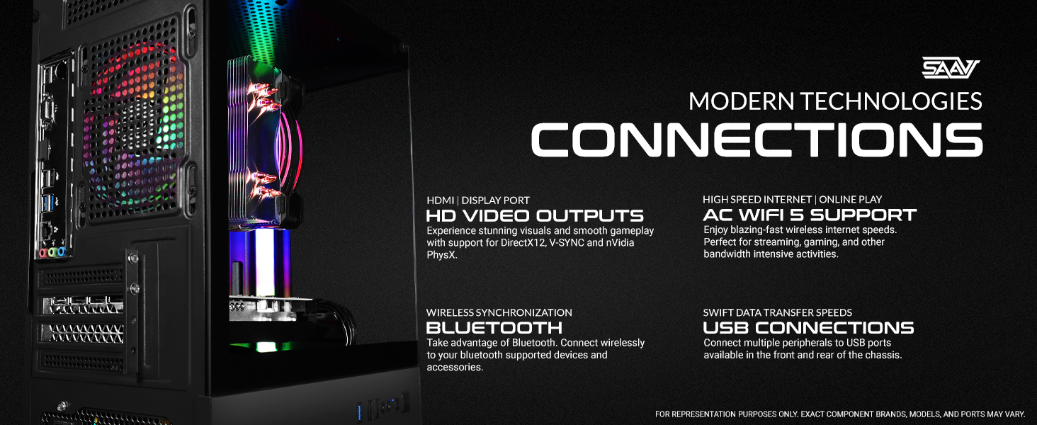 saav x1 gaming pc rear chassis connections and ports